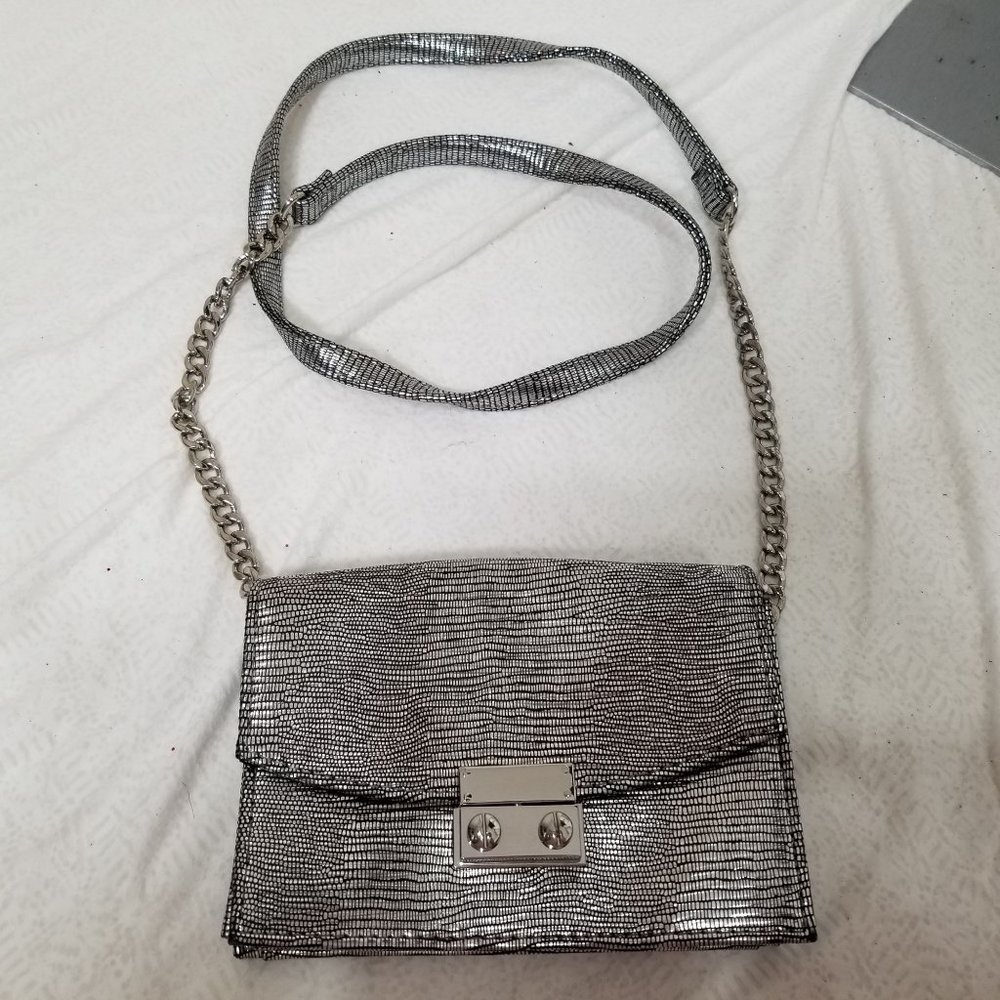 Express Silver Metallic Purse Bag Evening Hand Shoulder Chain 7" Gothic Punk Alt